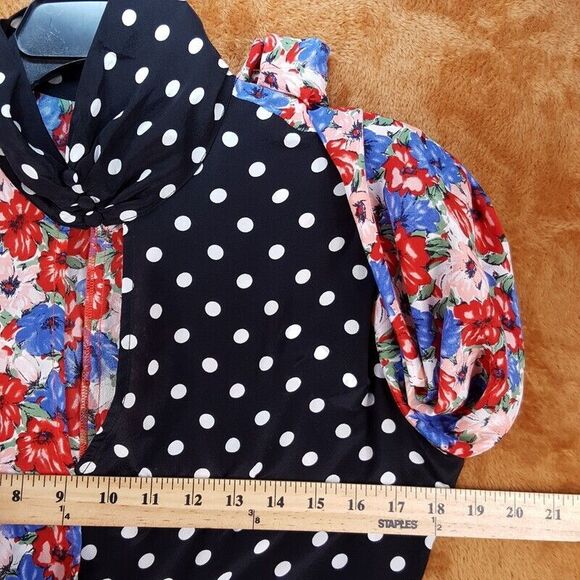 RIXO Womens Wrap Dress XS Black Floral Polka Dot Mixed Print Mini Silk CHERIE - Picture 9 of 11